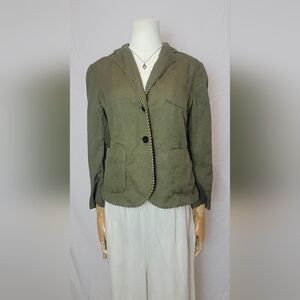 🌺Spring Sale🌺Cartonnier Anthropologie Olive Green Piped Boy Blazer, Size 8